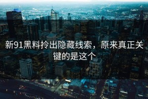 新91黑料拎出隐藏线索，原来真正关键的是这个