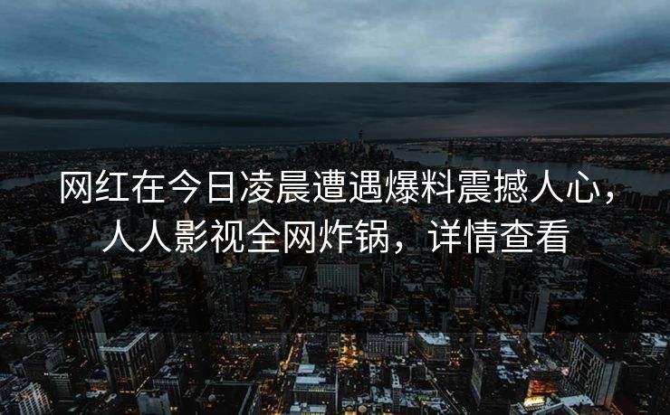网红在今日凌晨遭遇爆料震撼人心，人人影视全网炸锅，详情查看
