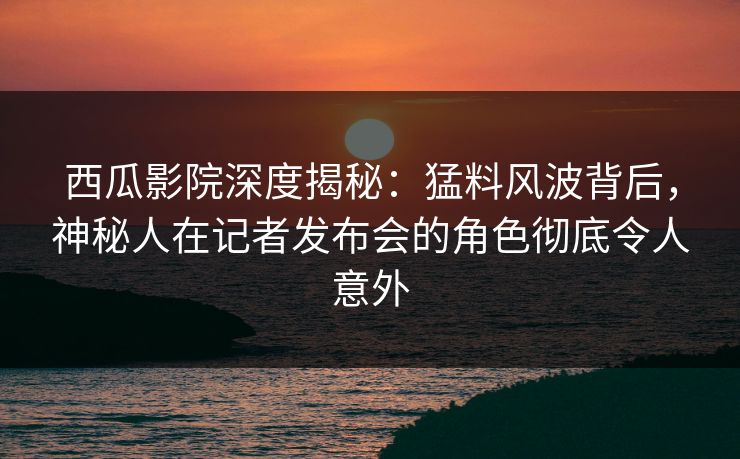 西瓜影院深度揭秘：猛料风波背后，神秘人在记者发布会的角色彻底令人意外